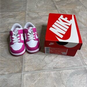 Nike Dunk Low Laser Fuchsia TD Girl Shoe Size 5c Pink FB9107-102 NWT